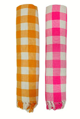 Bombay Dyeing Rimzim 100% Cotton Printed Soft & Slick Quick Drying Bath Towels 500 Gsm (Orange & Pink) - 2 Pcs