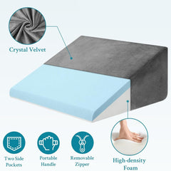 Wedge Pillow, Memory Foam & High Resilience Foam, Bed Wedge Pillow, Grey - Standard Size | For Back Support, Acid Reflux, Multi-Purpose Usage | Lightweight, Removable Cover - Pack Of 1