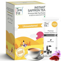 Teafit Unsweetened Instant Saffron Tea Premix - Pack Of 20 Sachets, 280gm, 9.8 Ounce | Premium Milk Tea Premix, Just Add Water - Strong Home Like Kesar Chai | Low Caffeine