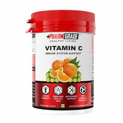 Pharmgrade Healthy Living Vitamin C , Natural Fruits Immunity Supplement For Men & Women , Antioxidants Skincare , Immunity Booster, Orange Peel, Vegan & Keto Friendly | 60 Tablets , 100gm 0.2lbs