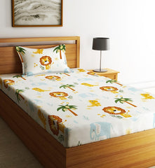 Kids Lion Single Bedsheet With 1 Pillow Cover - 55 X 86 Inches, Orange | Durable, Long Lasting Fabric | Soft To Touch And Comfortable