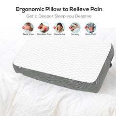 Memory Foam Pillow For Sleeping, Cervical Pillow For Pain Relief, White & Grey | Pillow For Neck, Shoulder & Back Pain Relief | Orthopedic Pillow, Versatile & Multipurpose - Pack Of 1