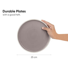 Ceramic Dinner Plates Set Of 6 Pieces, Grey With White Rim Carving Series | Ceramic Plates Set - Glossy Finish Plate Set | Ceramic Dinner Plates - Plates Set For Dinner | Microwave Safe