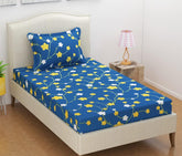 1 Single Bedsheet And 1 Pillow Cover - 60 X 90 Inches, Blue & Yellow | Cotton Floral Luxurious Beautiful Soft Comfort Designer Floral Pattern