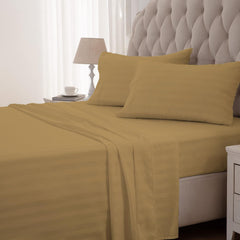Striped King Size Fitted Bedsheet With 2 Pillow Cover - 72 X 78 + 12 Inches, Taupe | Comfortable, Wrinkle Resistant, Fade Resistant & Environmentally Friendly