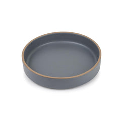 Stackable Ceramic Pasta Bowl Set Of 2 Pieces - 22cm, Grey With Brown Rim | Ceramic Pasta Plate With Matte Finish | Deep Plate - Ceramic Bowl | Pasta Serving Plate