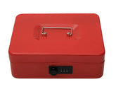 Metal Cash Box With Number Combination Lock, Size - Medium, Colour - Red, Material - Iron, Special Feature - Removable Tray