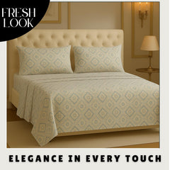 Microfiber Bedding Set For King Size 1 Fitted Bedsheet With 1 Flat Top Sheet + 2 Pillow Covers | 78x72 Inches, Off White & Grey | Perfect Combination For A Stylish Bedsheet