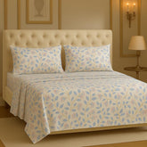 Microfiber Cotton Double Bedsheet King Size With 2 Pillow Covers - 78 X 72 Inches, White & Blue | Ideal For Everyday Comfort & Special Occasions Bedsheet