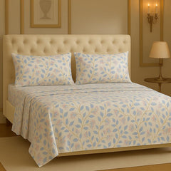 Microfiber Cotton Double Bedsheet King Size With 2 Pillow Covers - 78 X 72 Inches, White & Blue | Ideal For Everyday Comfort & Special Occasions Bedsheet