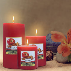 APPLE CINNAMON FRAGRANCE PILLAR CANDLE SET OF 3 | PERFECT FOR CANDLIGHT DINNER