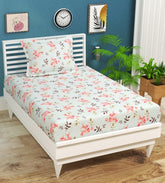 Premium Cotton Single Bedsheets With 1 Pillow Covers - 60 X 90 Inches, Aqua & Pink | Printed Single Sheet Super Soft Breathable & Wrinkle Free