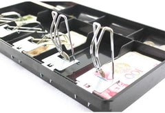 Cash Money Tray 5 Bill 4 Coin Drawer Tray Storage Case With Metal Clip, 40 X 24.4 X 3.5 Cm, Colour - Black, Material - Plastic