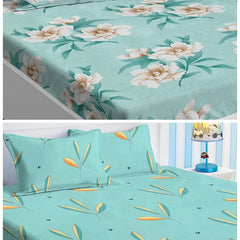 2 Double Bedsheet With 4 Pillow Covers - 90 X 90 Inches, Sea Green | 180 Thread Count Soft Brushed Cotton-Blend Long Lasting & Wrinkle Free