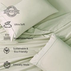 Breathable Cotton Flat Bedsheets With Pillow Cover - 60 X 90 Inches, Sage Green | Looking For Everyday Bedding | Softness Every Night | 144 Thread Count
