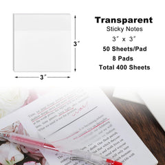 8 Pads Transparent Sticky Notes, 400 Sheets, Clear Sticky Notes For Notes, College