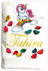 Turtlelittle Cotton Little Unicorn Pony Personalised Bath Towel 500 Gsm (White)