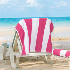 Maxnap Sunstripe Premium Cabana Striped Towel 600 Gsm | 100% Cotton, Soft & Quick-Dry Pool Towels - Set Of 2 (Pink)