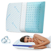 Cooling Memory Foam Pillow For Neck & Shoulder Pain, Orthopedic Pillow For Sleeping, Sky-Blue & White | Pain Relief & Spinal Alignment | Ergonomic Design, Washable Cover - Pack Of 1