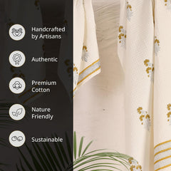 Peepul Tree Pure Cotton Hand & Bath Towel Set 310 Gsm | Hand Block Printed In Yellow Floral Pattern Handmade In India Towel (Pack Of 2)