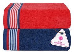 Casa Copenhagen, Germany Design He & She Super Soft Collection 100% Cotton 2 Pieces Large Bath Towel 525 Gsm - American Blue & American Red