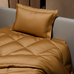 Single Bedsheet + Comforter With 1 Pillow Covers - 60 X 90 Inches, Gold | Ideal For Gift Special Occasions | Perfect Romantic Bedsheet For Couples