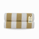 Lane Linen 100% Cotton Large Bath Towels 1000 Gsm | Cabana Stripe Bathroom Towels | Highly Absorbent, Soft & Quick Dry Towels - Beige (Pack Of 2)