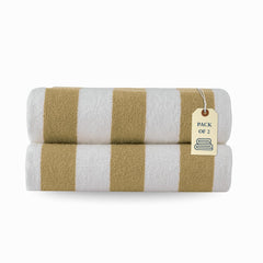 Lane Linen 100% Cotton Large Bath Towels 1000 Gsm | Cabana Stripe Bathroom Towels | Highly Absorbent, Soft & Quick Dry Towels - Beige (Pack Of 2)