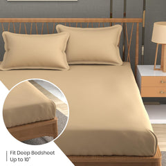Queen Size Solid Plain Bedsheet Set Includes 2 Pillow Covers - 90 X 95 Inches, Beige | Exceptional Softness & Breathability | Premium Microfiber Material