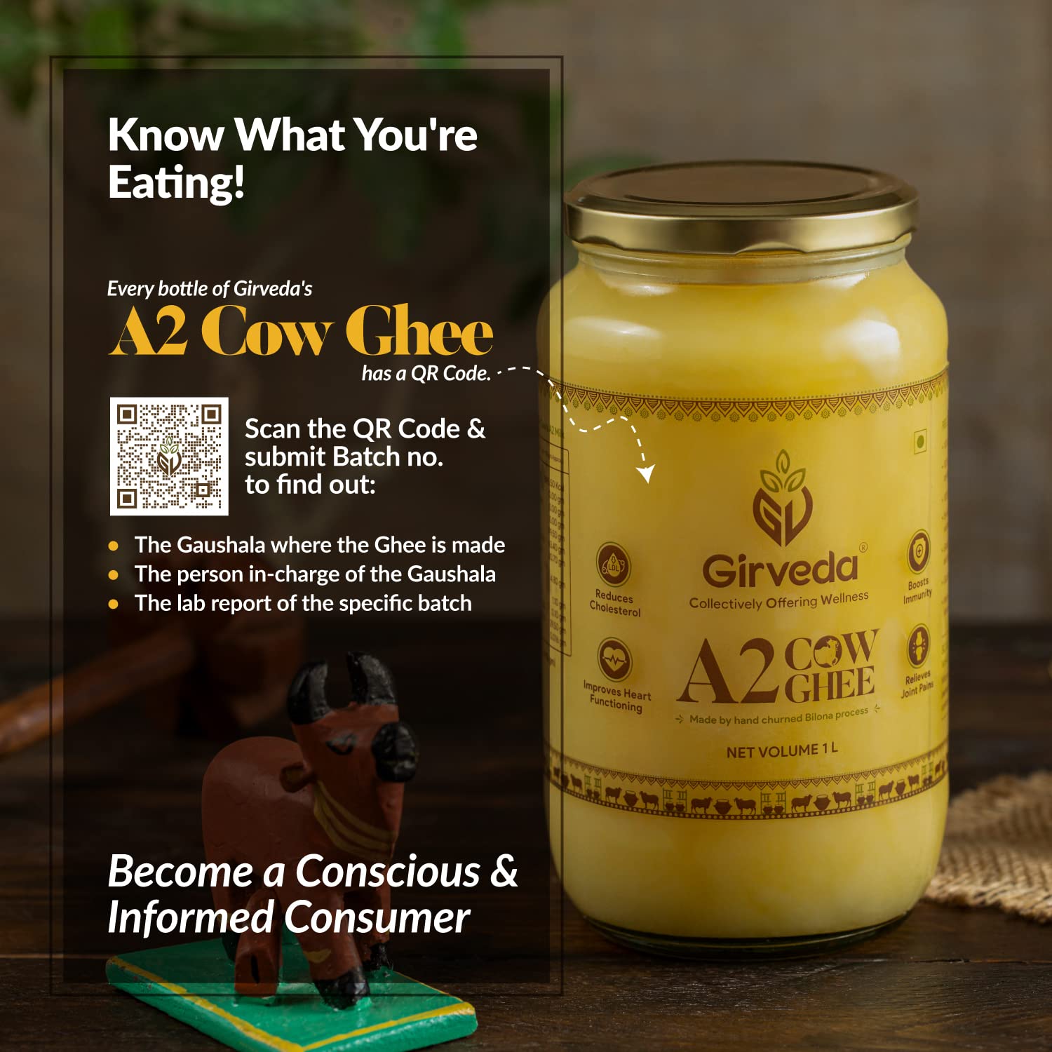 Natural A2 Cow Ghee By Girveda | Natural & Healthy Gir Cow Cultured Desi Ghee Perfect For Glowing Skin | (1 Litre) 33.8 Ounce | Jar Pack Natural A2 Cow Ghee By Girveda | Natural & Healthy Gir Cow Cultured Desi Ghee Perfect For Glowing Skin | (1 Litre) 33.8 Ounce | Jar Pack