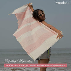 Madake Bamboo Ultra Soft & Thin Turkish Towel 454 Gsm | Quick Dry, Super Absorbent | Extra Large Bath Towel For Men & Women (Peach Melba)