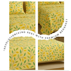 Microfiber 4 Pcs Bedding Set For King Size 1 Fitted Bedsheet With 1 Flat Top Sheet + 2 Pillow Covers | 78x72 Inches, Beige & Green | Perfect Combination For A Stylish Bedsheet