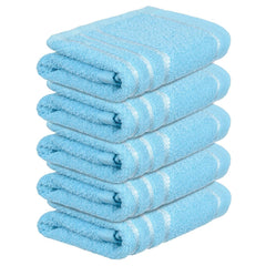 Heart Home Face Towel 1000 Gsm | Facewash For Travel Workout Hand Towel | Lining Design Pack Of 5 (Blue)