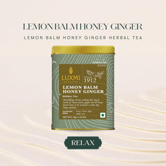 Luxmi Estates Lemon Balm Honey Ginger Herbal Tea - 50gm Tin Caddy, 1.7 Ounce, 25 Cups | USDA Certified Organic Herbal Tea - Caffeine Free Herbal Tea | Rich In Antioxidants, Additives Free