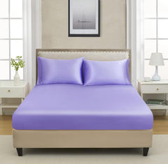 Satin Fitted Solid Bedsheet King Size With 2 Pillow Cover - 72 X 78 X 10 Inches, Lavender | Lightweight & Breathable, Perfect For All Seasons