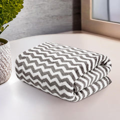 Heart Home Microfiber Soft Face Towels 250 Gsm | Quick Dry & Absorbent Hanging Hand Towels - Zig Zag Grey