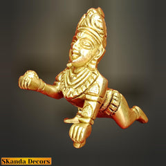 Laddu Gopal Idol, Bal Gopal, Thakur Ji Idol, Gold, Pure Brass, Idol - 6.4 Cm, Bal Krishna Murti For Pooja Room, Lord Nandlal Ji Statue For Janmashtami Special, Occasion, Handcrafted Idol