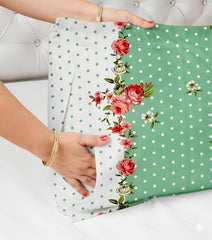 Cotton Bedsheet For King Size With 2 Pillow Cover (90 X 90 Inches) White & Green | Long-Lasting & Luxuriously Soft | 210 Thread Count Bedsheet