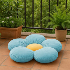 Flower Shaped Floor Cushion Pillow, Furniture Cushion, Light Blue - 16 X 16 Inch | For Kids Room & Living Room, Bed Room, Washable | Premium Super Soft Velvet Cover - Pack Of 1