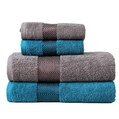 Fash Home International Bath & Hand Towel 1300 Gsm | 100% Cotton Highly Absorbent Super Luxury Large Couple Towel Set (Grey & Teal) Combo Pack Of 4
