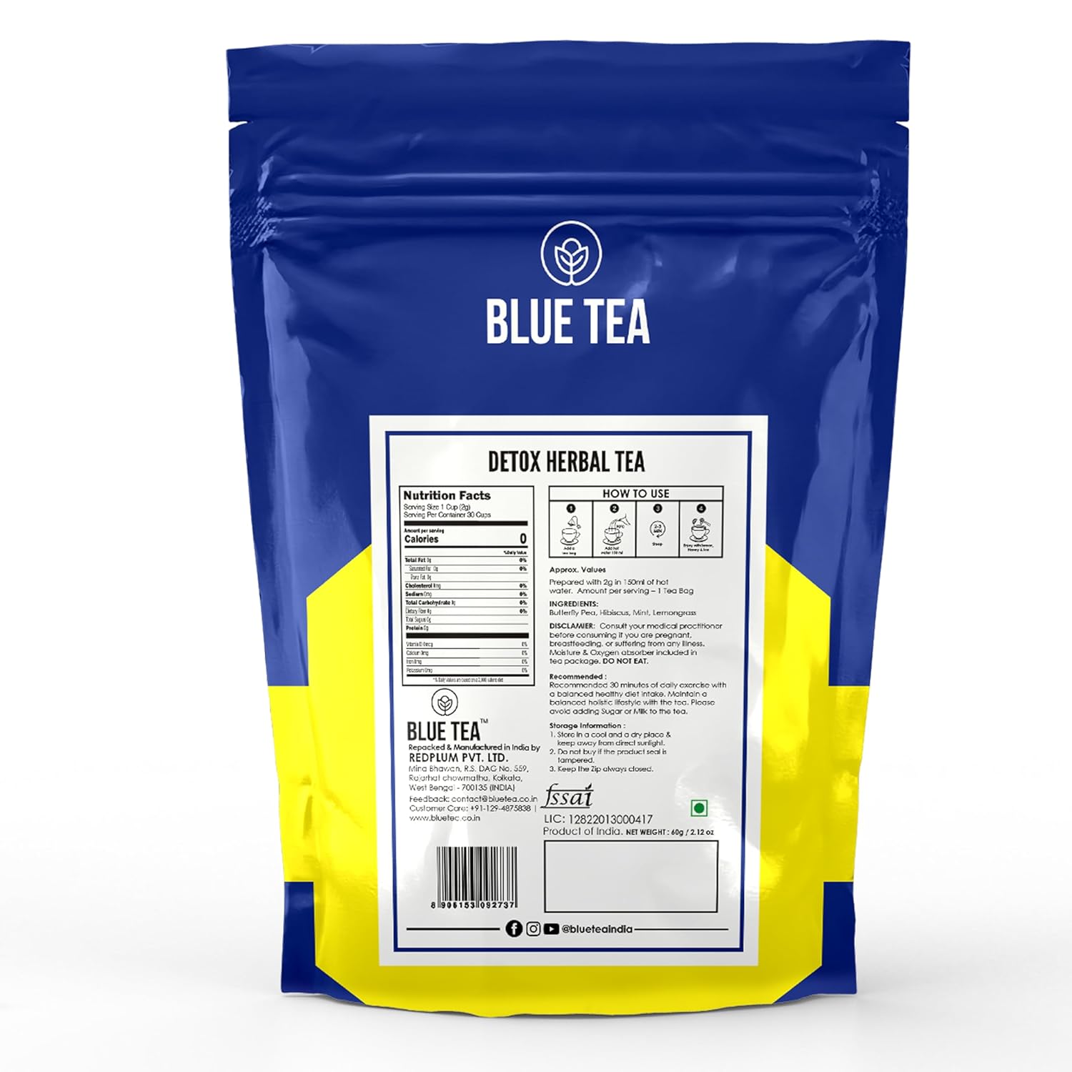 Blue Tea Caffeine Free Detox Herbal Tea - 30 Pyramid Tea Bags In Zip Lock Pack | Improves Digestion, Clear & Smooth Skin - Gluten Free, Non GMO Blue Tea Caffeine Free Detox Herbal Tea - 30 Pyramid Tea Bags In Zip Lock Pack | Improves Digestion, Clear & Smooth Skin - Gluten Free, Non GMO
