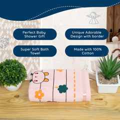 Rangoli 100% Cotton Baby Bath Towel 300 Gsm | Super Soft & Highly Absorbent, Anti-Bacterial, Multipurpose Towels (Light Peach) - Pack Of 1