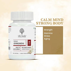 Life Aveda Premium Ashwagandha Extract Capsules Helps To Release Stress, Boosts Immunity & Energy, Promotes Physical, Mental & Emotional Health | 60 Veg Capsules 100gm 0.2lbs