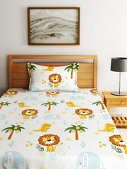 Kids Lion Single Bedsheet With 1 Pillow Cover - 55 X 86 Inches, Orange | Durable, Long Lasting Fabric | Soft To Touch And Comfortable