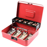 Money Box With Combination Lock, Metal Cash Box With Money Tray, Cash Register,5 Compartments Cantilever Tray & 4 Spring Loaded Clips For Bills,11.81"X 9.45"X 3.54" Colour - Red