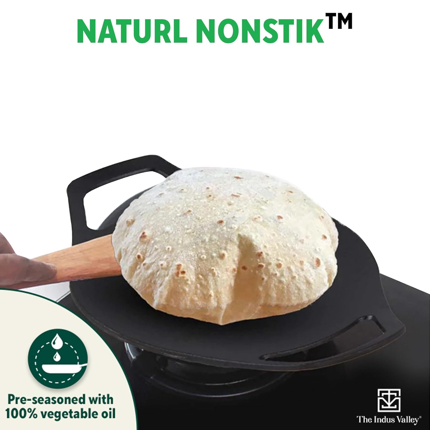 Pre-Seasoned Black Cast Iron Concave Tawa With Double Handle - 24cm, 9.4 Inch, 1.4 Kg | Gas Compatible, Naturally Nonstick, 100% Pure & Toxin-Free, No Chemical Coating Pre-Seasoned Black Cast Iron Concave Tawa With Double Handle - 24cm, 9.4 Inch, 1.4 Kg | Gas Compatible, Naturally Nonstick, 100% Pure & Toxin-Free, No Chemical Coating