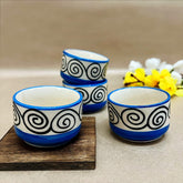 Blue Swirl Small Ceramic Dip Bowls Set - 4 Pieces, 50ml Each | Hand Painted Mini Chutney Bowls - Pickle Small Katoris For Serving Sauce