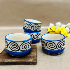 Blue Swirl Small Ceramic Dip Bowls Set - 4 Pieces, 50ml Each | Hand Painted Mini Chutney Bowls - Pickle Small Katoris For Serving Sauce