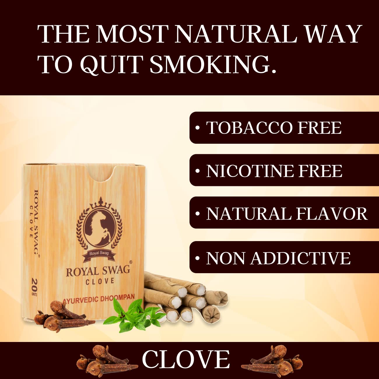 Royal Swag Ayurvedic Herbal Filter Bidi For Smoking 100% Tobacco-Free, Nicotine-Free (Pack Of 40 Sticks) With 20ml Shot Spray Satisfy Nicotine Craving (Smoking Cessation) Royal Swag Ayurvedic Herbal Filter Bidi For Smoking 100% Tobacco-Free, Nicotine-Free (Pack Of 40 Sticks) With 20ml Shot Spray Satisfy Nicotine Craving (Smoking Cessation)