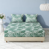 100% Cotton Double Bedsheet For Queen Size With 2 Pillow Covers 75 X 60 Inches, Sea Green | Durable & Long Lasting - All Around Elastic Fitted Sheet
